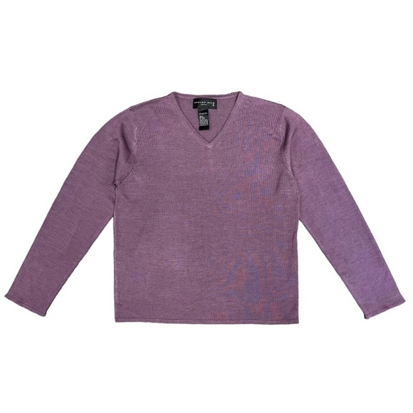 August Silk 100% Silk Sweater Women's Size Large Muted Purple Dark Lilac Vintage - Picture 7 of 7